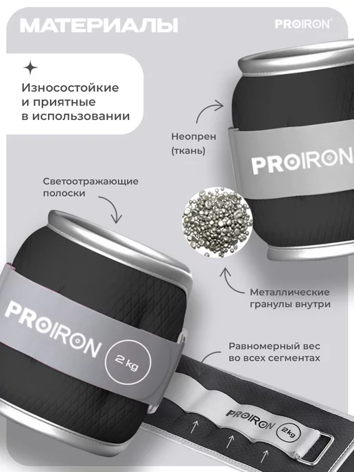 PROIRON Утяжелители для ног, рук, по 1,5 кг 2 штуки, 2 кг, фото 2