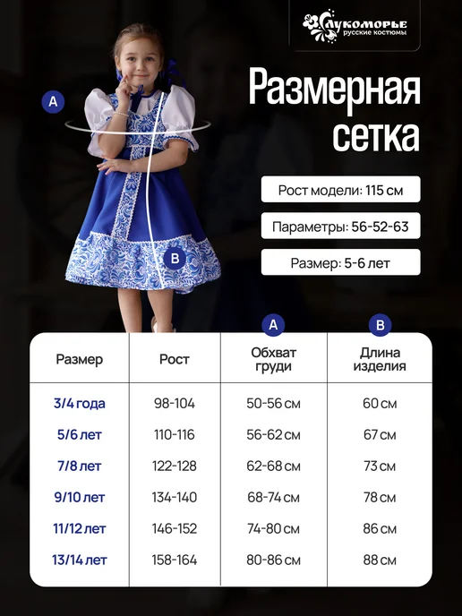 Компания ЛУКОМОРЬЕ Русский народный костюм для девочки, синий, фото 4