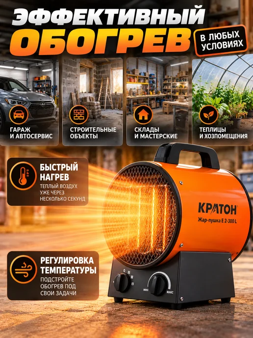 КРАТОН Тепловая пушка электрическая 2 кВт для гаража и дома, вариант, фото 2