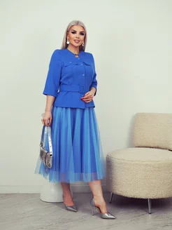 Костюм юбочный нарядный праздничный Dushkina_Plus_Size 209006991 купить за 4 977 ₽ в интернет-магазине Wildberries