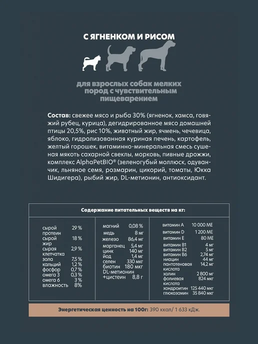 Сухой корм AlphaPet для собак, ягненок, 1,5 кг, фото 3