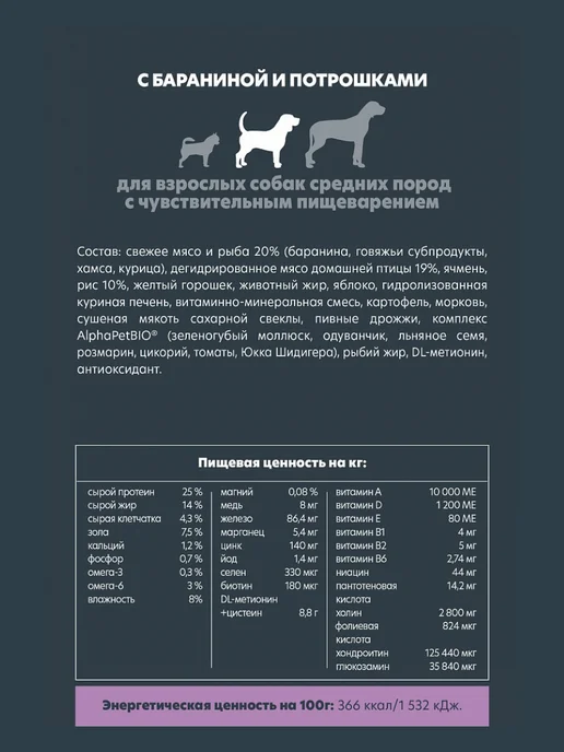 Сухой корм AlphaPet Медиум Чув. для собак, 7 кг, фото 3