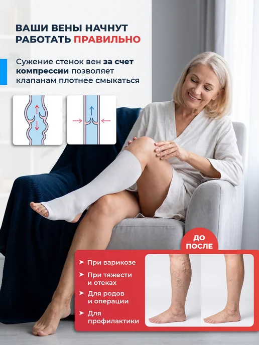 центр компресс Гольф компрессионный 3 класс до колена, антиварикозный 1 шт, 1 шт, фото 3