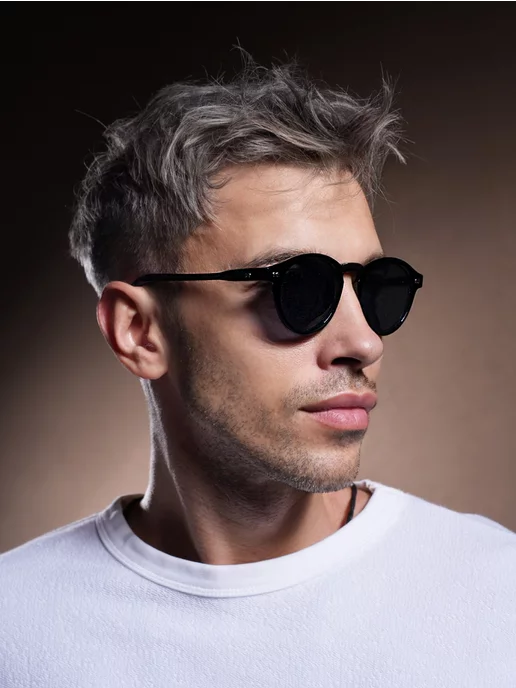 Zabologen Очки солнцезащитные мужские круглые UV400, черный, фото 4