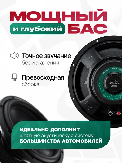 DEAF BONCE Сабвуфер в машину 12 дюймов Hannibal HS-600, в машину 12 дюймов, фото 2