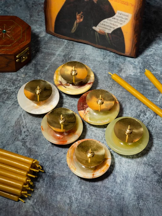Летопись Подсвечник из оникса с иглой, 5х4 см - 6 шт, 5x4 см, 6 шт, фото 2