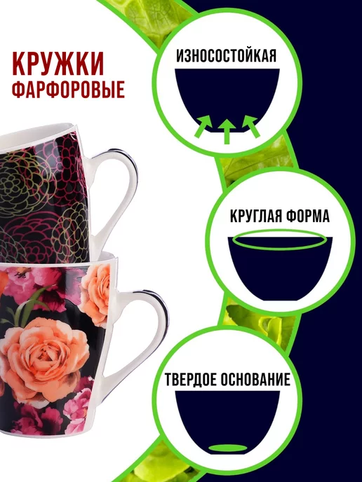 Кружки для чая большие фарфор набор 4 штуки - фото 5