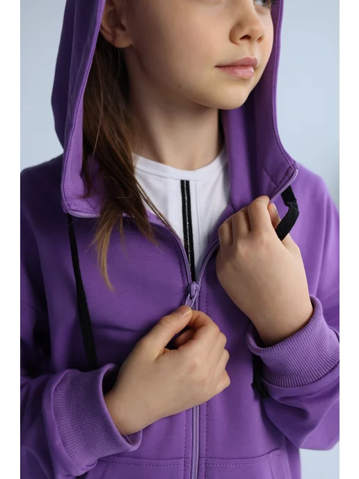 proMaxi kids Костюм для девочки на молнии тонкий брюки клеш палаццо, фиолетовый, фото 6