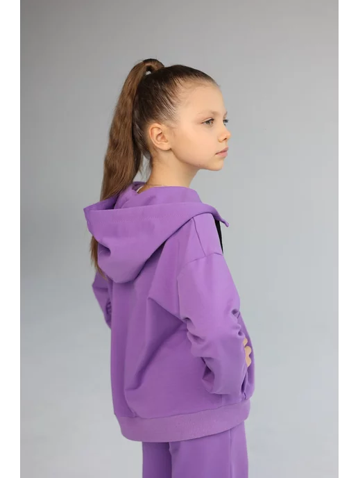 proMaxi kids Костюм для девочки на молнии тонкий брюки клеш палаццо, фиолетовый, фото 7