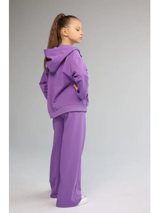 proMaxi kids Костюм для девочки на молнии тонкий брюки клеш палаццо, фиолетовый, фото 8
