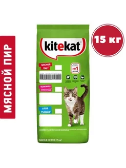 Корм сухой для кошек Мясной пир, 15 кг kitekat 209188368 купить за 3 368 ₽ в интернет-магазине Wildberries