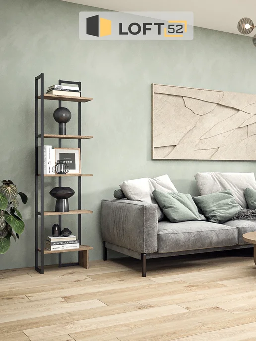 LOFT52 Стеллаж в стиле лофт угловой металлический деревянные полки, коричневый, фото 3