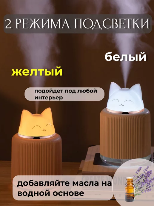 FashionnWWares Увлажнитель воздуха мини с подсветкой котенок, белый, фото 4