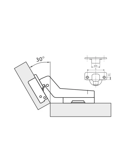ME.FURN Петля угловая мебельная 30* Slide-on, без доводчика - 6 шт, 20 шт, фото 3