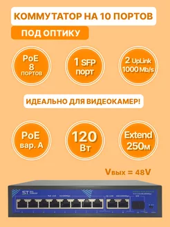 Коммутатор сетевой ST-S87POE Switch 10 портов под оптику Space Technology 209531987 купить за 6 830 ₽ в интернет-магазине Wildberries