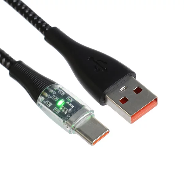 Кабель, 3 А, Type-C — USB, прозрачный, 1 м, чёрный