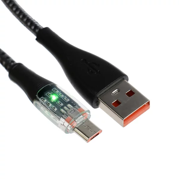 Кабель, 2 А, MicroUSB — USB, прозрачный, 1 м, серый