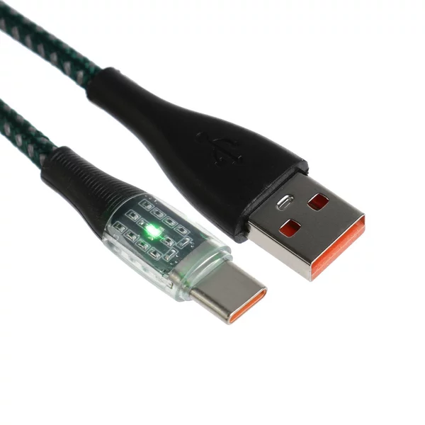 Кабель, 3 А, Type-C — USB, прозрачный, 1 м, зелёный