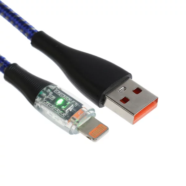 Кабель, 2 А, Lightning — USB, прозрачный, 1 м, синий