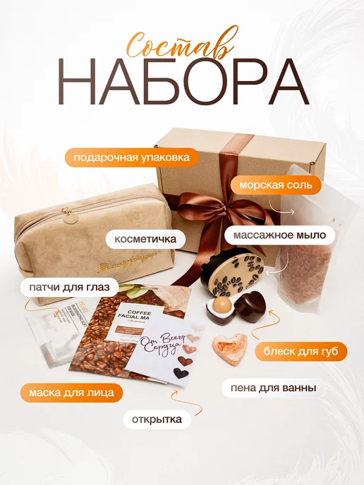 Подарок тут! Подарочный набор для женщин и девушек с косметичкой, бежевый, фото 2