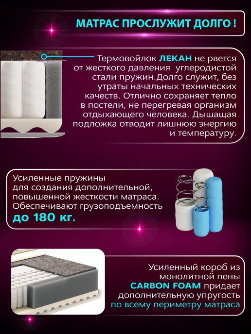 AMI Матрас 140х200 на кровать жесткий пружинный двухспальный, 140x200, фото 3
