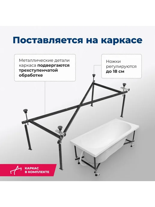 Aquanet Акриловая ванна Акванет Light 150x70 (с каркасом), 150x70, фото 3