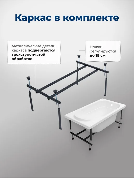 Aquanet Акриловая ванна Акванет Венеция 120x70 (с каркасом), 120x70, фото 7