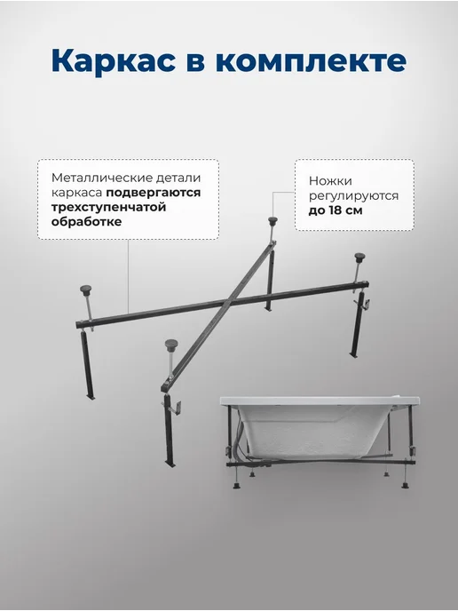 Aquanet Акриловая ванна Акванет Венеция 120x70 (с каркасом), 130x70, фото 7