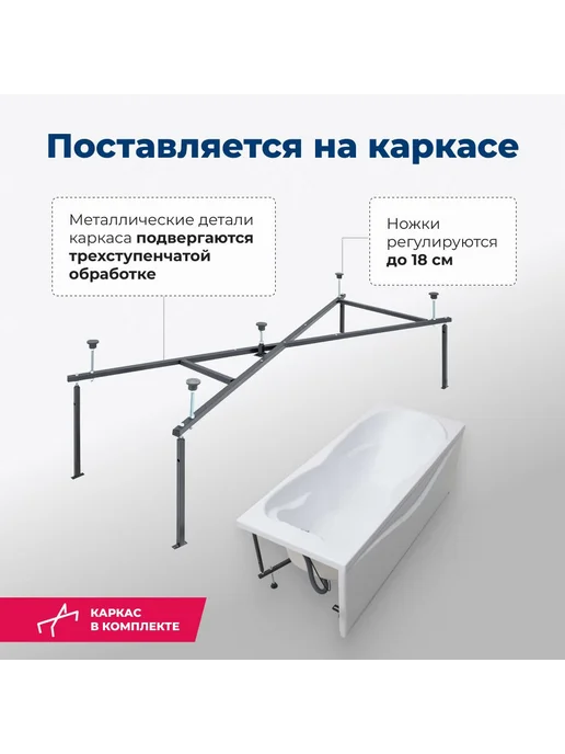 Aquanet Акриловая ванна Акванет Виванта 180x75 (с каркасом), 180x75, фото 3