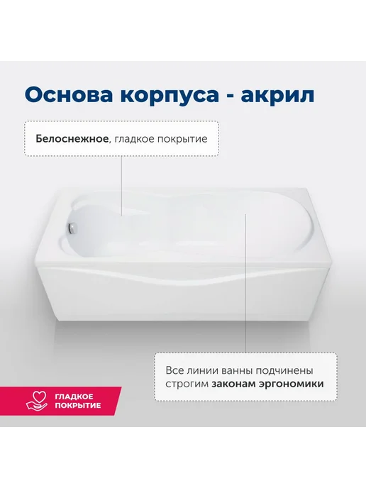 Aquanet Акриловая ванна Акванет Виванта 180x75 (с каркасом), 180x75, фото 5