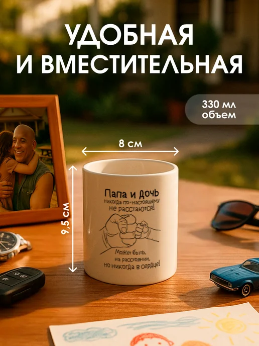 Заверните! Кружка подарок папе от дочки, черный, фото 7