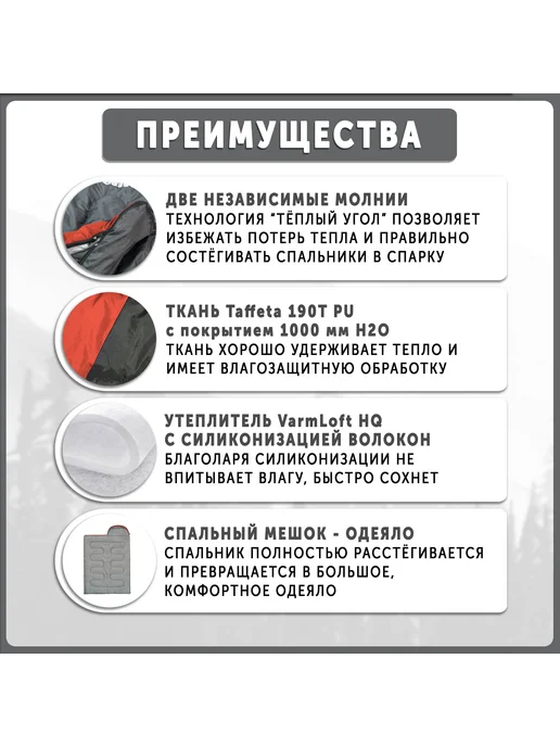 Talberg Спальный мешок туристический TRAVELLER -12°C, красный левый, красный, фото 3