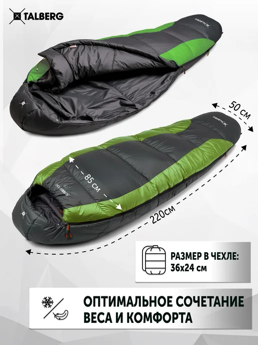 Talberg Спальный мешок туристический зимний SUMMIT EXP -18°C, левый, зеленый, фото 3