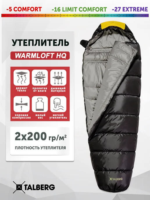 Talberg Спальный мешок туристический зимний GRUNTEN -27C, левый, черный, фото 2