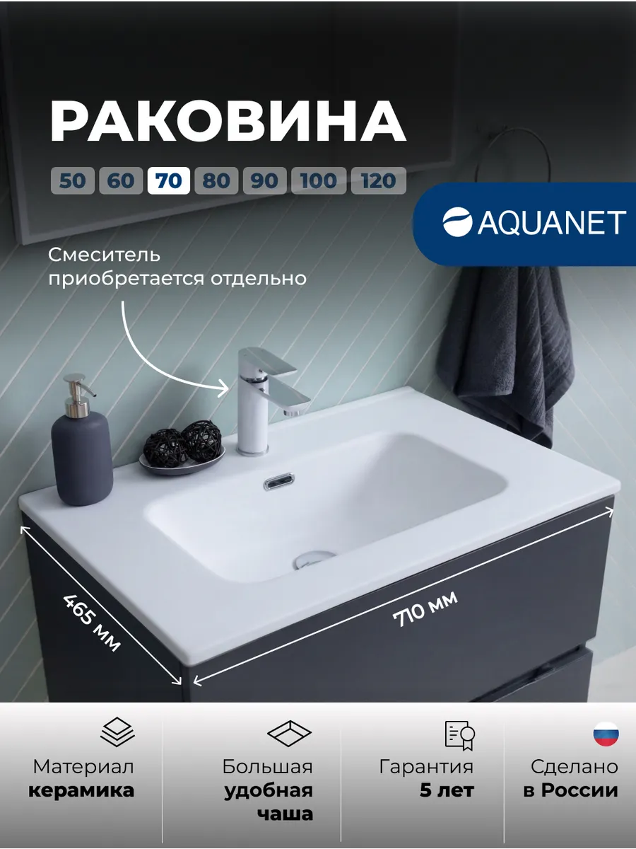 Раковина Акванет Плано 70 белая