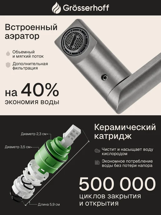 Grosserhoff смеситель для раковины в ванную поворотный с индикатором, вариант, фото 4
