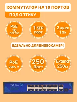 Коммутатор сетевой ST-S163POE Switch 16 портов под оптику Space Technology 210174214 купить за 12 341 ₽ в интернет-магазине Wildberries