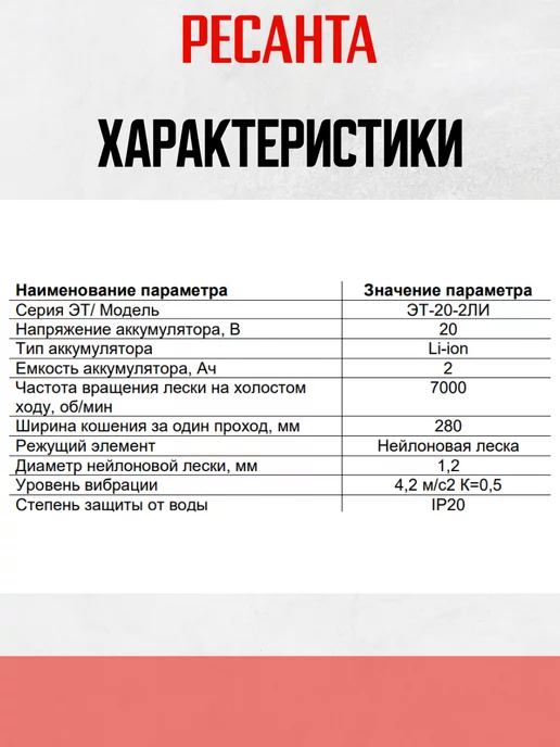 РЕСАНТА Триммер аккумуляторный 20В, вариант, фото 3