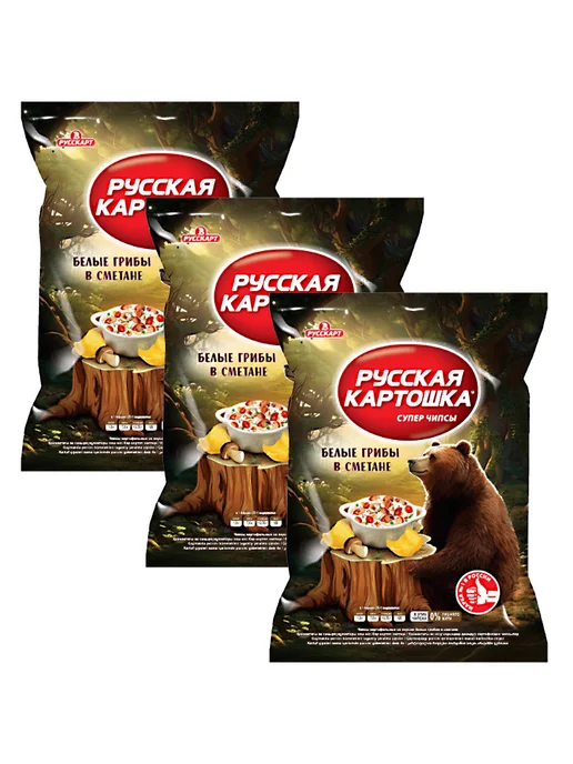 РУССКАРТ Чипсы картофельные со вкусом белых грибов в сметане,105г, 105 г, 3 шт
