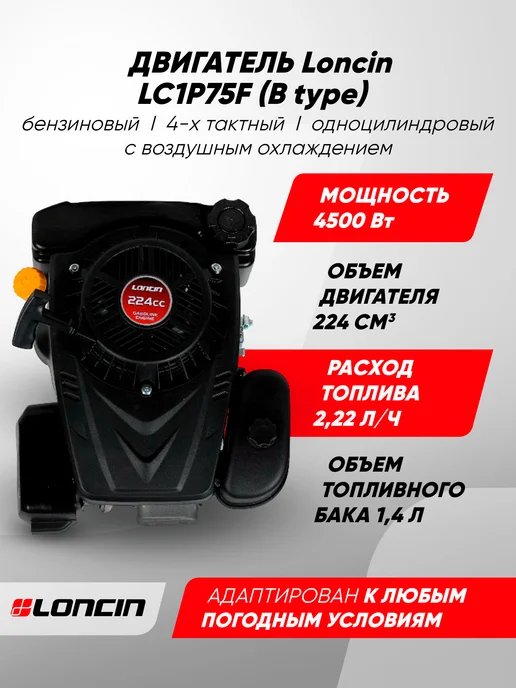 Loncin Двигатель бензиновый LC1P75F (B type) D22.2, вариант, фото 2