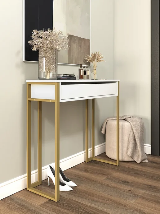 KM LOFT Туалетный столик с ящиками косметический консоль, белый, в упаковке 17,5 кг