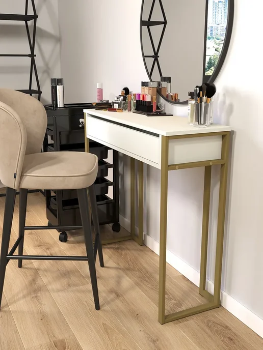 KM LOFT Туалетный столик с ящиками косметический консоль, белый, в упаковке 17,5 кг, фото 3