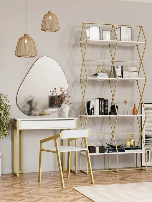 KM LOFT Туалетный столик с ящиками косметический консоль, белый, в упаковке 17,5 кг, фото 4