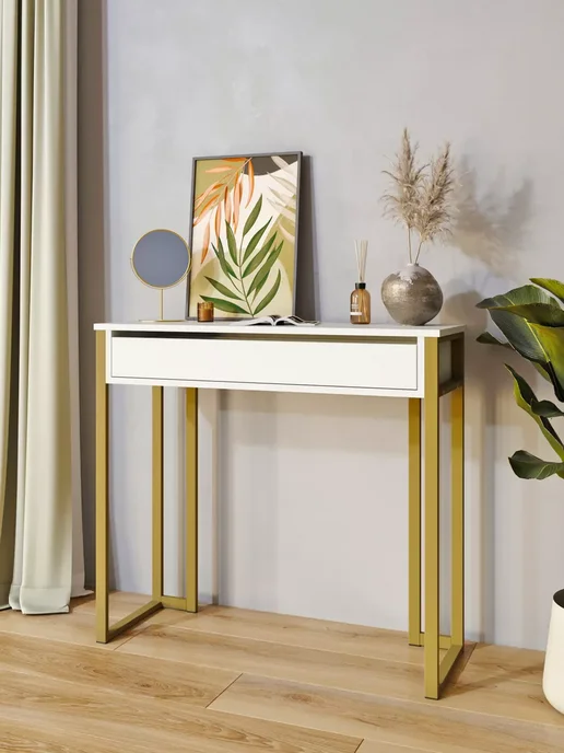 KM LOFT Туалетный столик с ящиками косметический консоль, белый, в упаковке 17,5 кг, фото 5