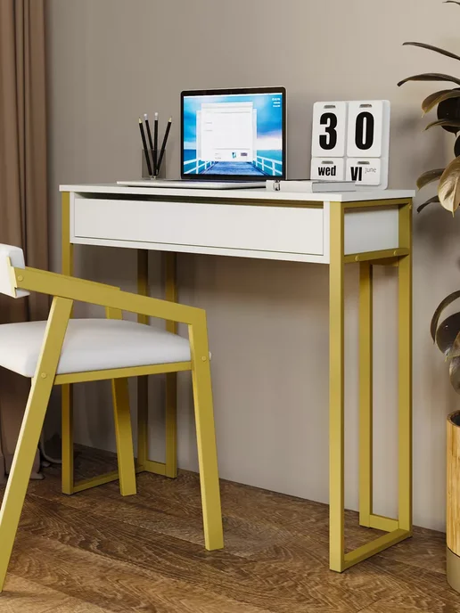 KM LOFT Туалетный столик с ящиками косметический консоль, белый, в упаковке 17,5 кг, фото 6