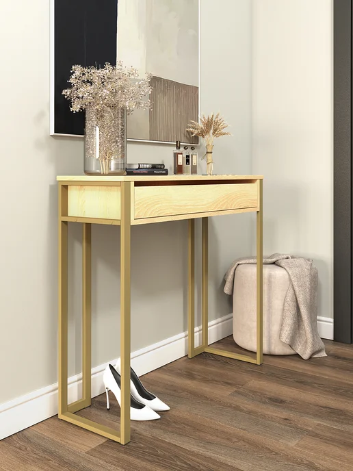KM LOFT Туалетный столик с ящиками косметический консоль, желтый, в упаковке 17,5 кг, фото 2