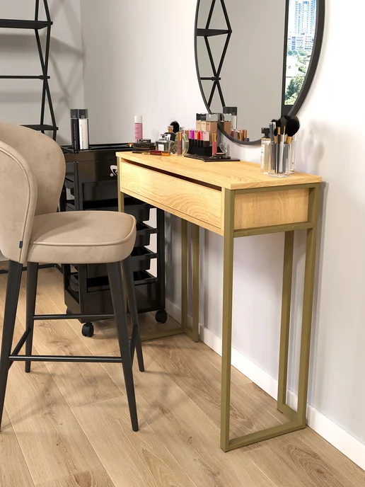 KM LOFT Туалетный столик с ящиками косметический консоль, желтый, в упаковке 17,5 кг, фото 3