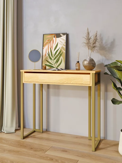 KM LOFT Туалетный столик с ящиками косметический консоль, желтый, в упаковке 17,5 кг, фото 5