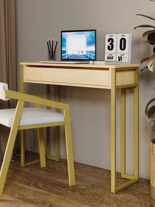 KM LOFT Туалетный столик с ящиками косметический консоль, желтый, в упаковке 17,5 кг, фото 8