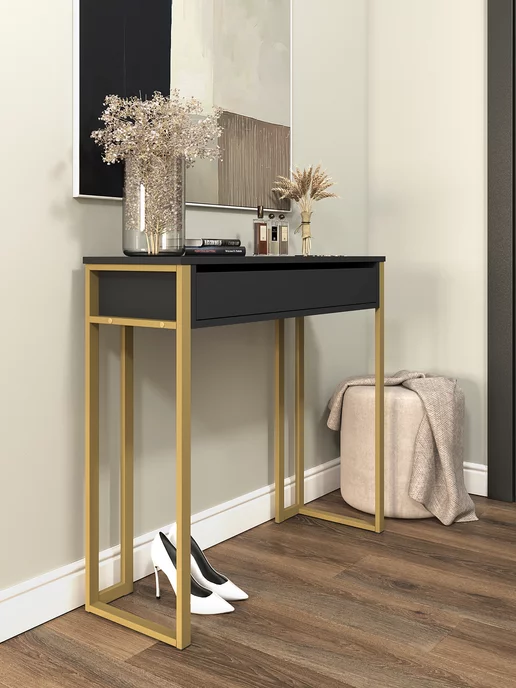 KM LOFT Туалетный столик с ящиками косметический консоль, черный, в упаковке 17,5 кг